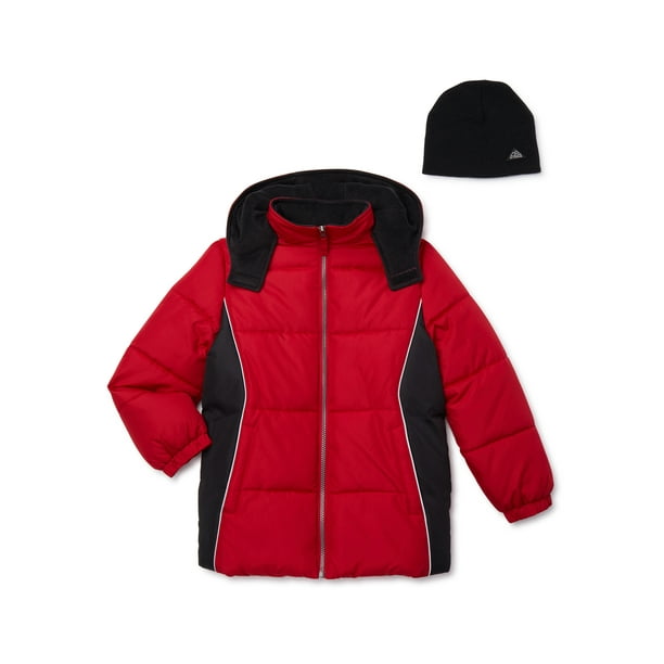 Fleece Lined Bubble Puffer Water Repellent Ski Jacket with Winter Hat iXtreme Boys Winter Jacket